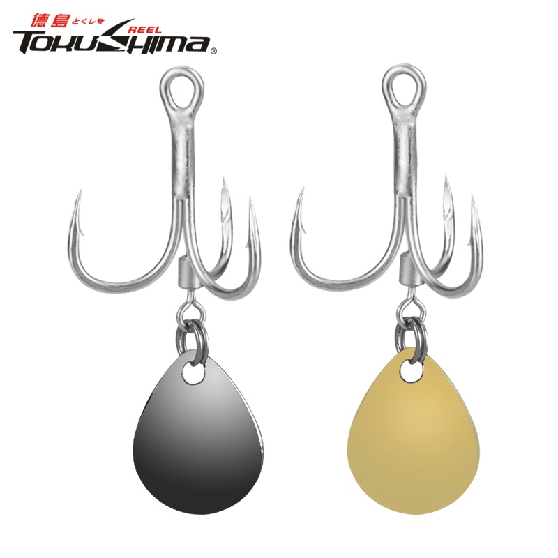 Tokushima ตะขอเหล็กคาร์บอน 1 ชิ้น พร้อมช้อน สีเงิน หมุนได้ สําหรับตกปลาเทราท์ เบส น้ําจืด น้ําเค็ม