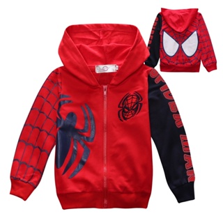 เสื้อแจ็กเก็ต เสื้อฮู้ดดี้ มีซิป ลาย Marvel Spiderman แฟชั่นฤดูใบไม้ผลิ ฤดูใบไม้ร่วง สําหรับเด็กผู้ชาย