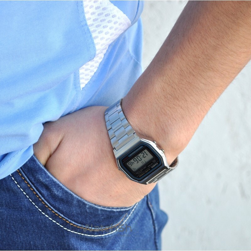 （สิงค้าขายดี) นาฬิกาข้อมือผู้ชายคาสิโอ ดิจิตอล Casio Digital สายสแตนเลส รุ่น A158WA-1DF - สีเงิน, A-158WA, A158WA, A158