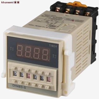 จัดส่งทันที⊙DH48S-S Twin Timer ทวินไทม์เมอร์ ไทม์เมอร์รีเลย์ พร้อมฐาน 220VAC Relay Delay with Socket Base