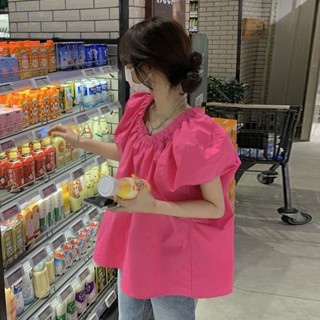 เสื้อเชิ้ตแขนพัฟไหล่ข้างเดียว 🍒 เสื้อเชิ้ตน่ารัก เสื้อเชิ้ตเเขนสั้น เสื้อเชิ้ตเปิดไหล่