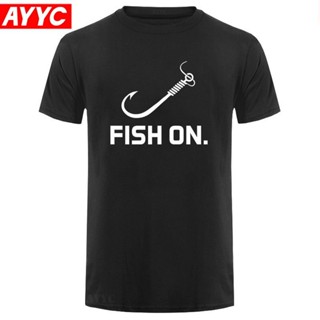 Bubunite เสื้อยืดเด็กผู้ชาย ใหม่ เสื้อยืดลําลอง แขนสั้น พิมพ์ลาย Fish on Fisher Hunter สําหรับผู้ชายS-5XL