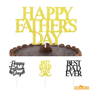 【ดีไซน์ใหม่】ท็อปเปอร์กระดาษ ลาย Happy Fathers Day สําหรับตกแต่งเค้ก 10 ชิ้น