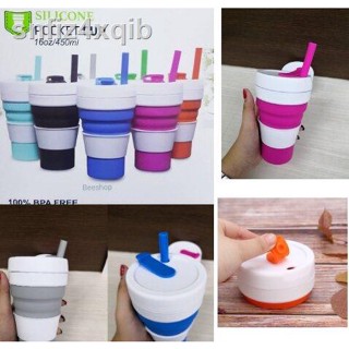 Silicone Coffee Cup 16oz แก้วซิลิโคนพับเก็บได้ พร้อมหลอดซิลิโคนในตัว พับเก็บได้พกพาไปได้ทุกที่ลดการใช้แก้วน้ำพลาสติก กิน