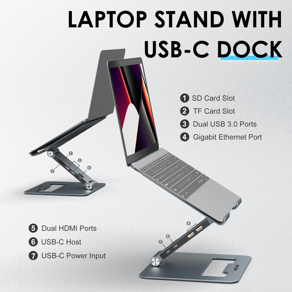 Laptop Stands & Foldable Laptop Desks 2580 บาท Wavlink ขาตั้งแล็ปท็อป อลูมิเนียม ปรับได้ พร้อม 9-in-1 USB C Dock ออกแบบตามสรีรศาสตร์ แบบพกพา สําหรับ MacBook & Windows โน้ตบุ๊ก 10-17 นิ้ว และแท็บเล็ต (2 PD3.0 SD/TF R Computers & Accessories