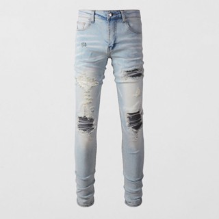 Men AMIRI jeans slim fit ripped patches #highstreetretrodenim