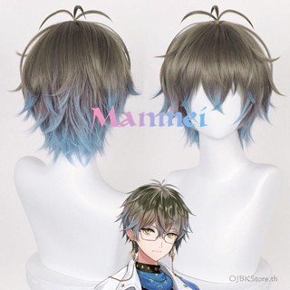 Manmei VTuber Ike Eveland วิกผม NIJISANJI Luxiem 30 ซม. สีเทาสีน้ำตาล Gradient ผมสีฟ้าสังเคราะห์ทนความร้อนวิกผมอะนิเมะคอสเพลย์วิกผม