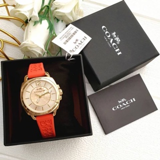 ⌚💥NEW Coach Ladies Boyfriend นาฬิกาข้อมือ สายซิลิโคน สีส้มตัวเรือน และหนัาปัดทอง