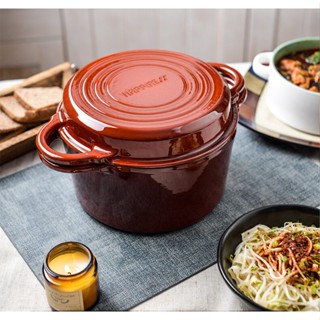 【จัดส่งภายใน 24 ชม】23cm Double Enameled Cast Iron Dutch Oven Pot with Lid ขนาด 23 ซม.เหล็กเคลือบผิวหน้าสองชั้นเหล็กหล่อด