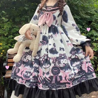 เดรสโลลิต้า Huaixier Lolita Cow Cat ชุดโลลิต้าสาวหวาน OP ชุดเดรสแขนยาวผู้หญิงแขนยาว