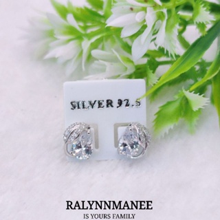 AE010 ต่างหูเพชรสวิส ( Cubic zirconia ) ตัวเรือนเงินแท้ 925 ชุบทองคำขาว