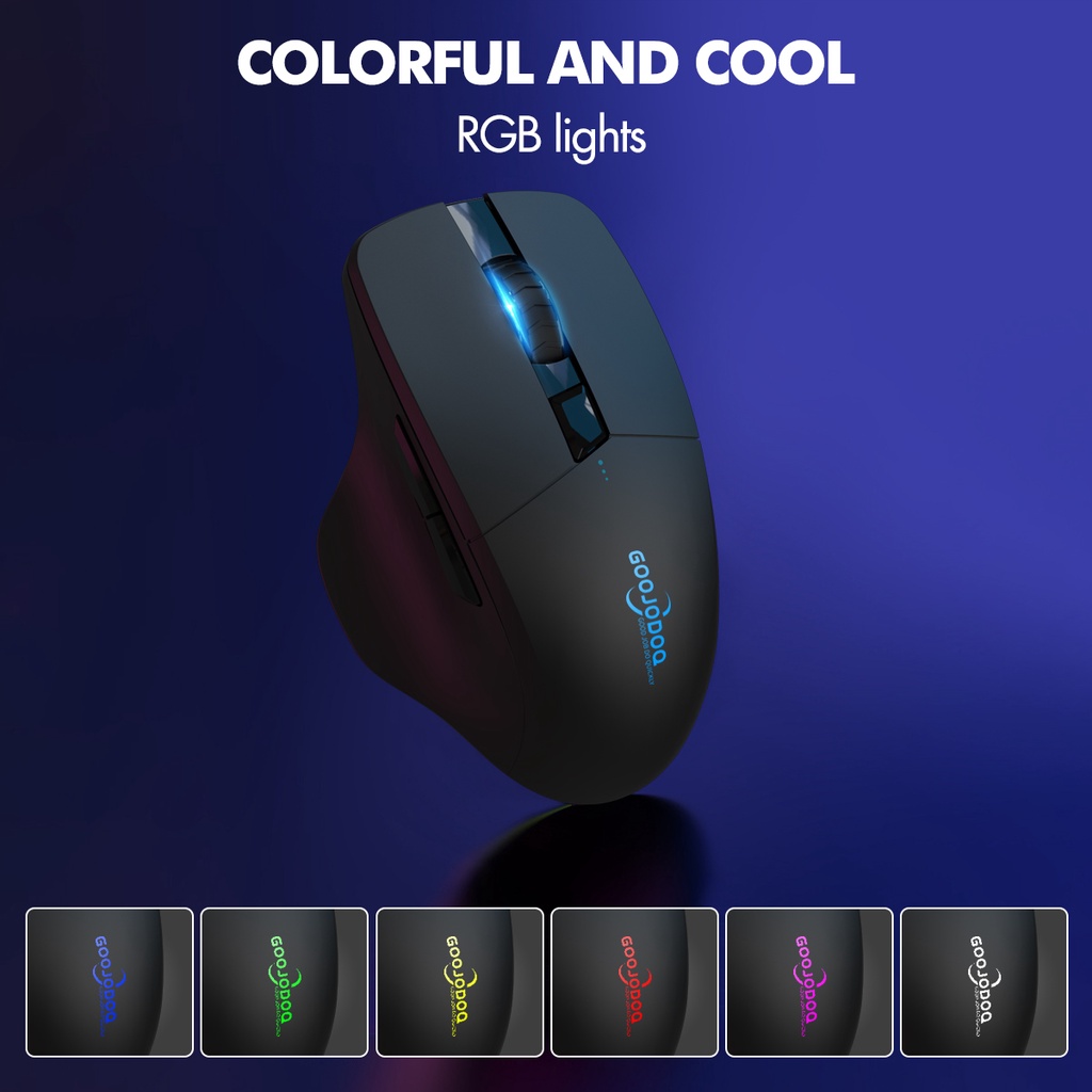 Goojodoq เมาส์เกมมิ่งไร้สาย บลูทูธ 2.4G 4000 DPI เซนเซอร์ออปติคอล 6 ปุ่ม สําหรับ MacBook แท็บเล็ต แล็ปท็อป PC