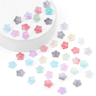 [12X7 มม.] ลูกปัดอะคริลิคใส ลายดอกไม้ สองสี สําหรับทําเครื่องประดับ สร้อยคอ DIY 100 ชิ้น