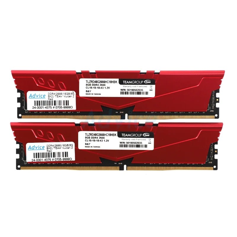 RAM แรม DDR4(2666) 16GB (8GBX2)TEAM VULCAN Z RED - A0125550 - A0125550