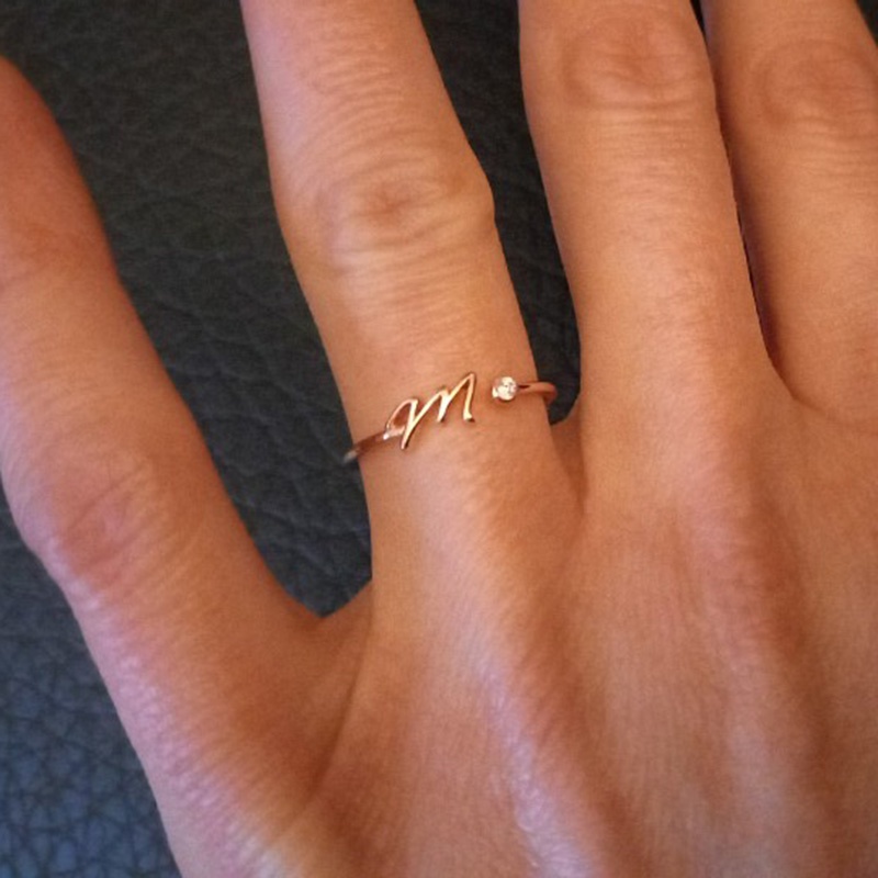 Kaijiang Cincin AZ แหวนเริ่มต้นสําหรับผู้หญิงผู้ชายประณีตZircon Letterแหวนปรับเปิดแหวนเครื่องประดับแฟชั่นอุปกรณ์เสริม