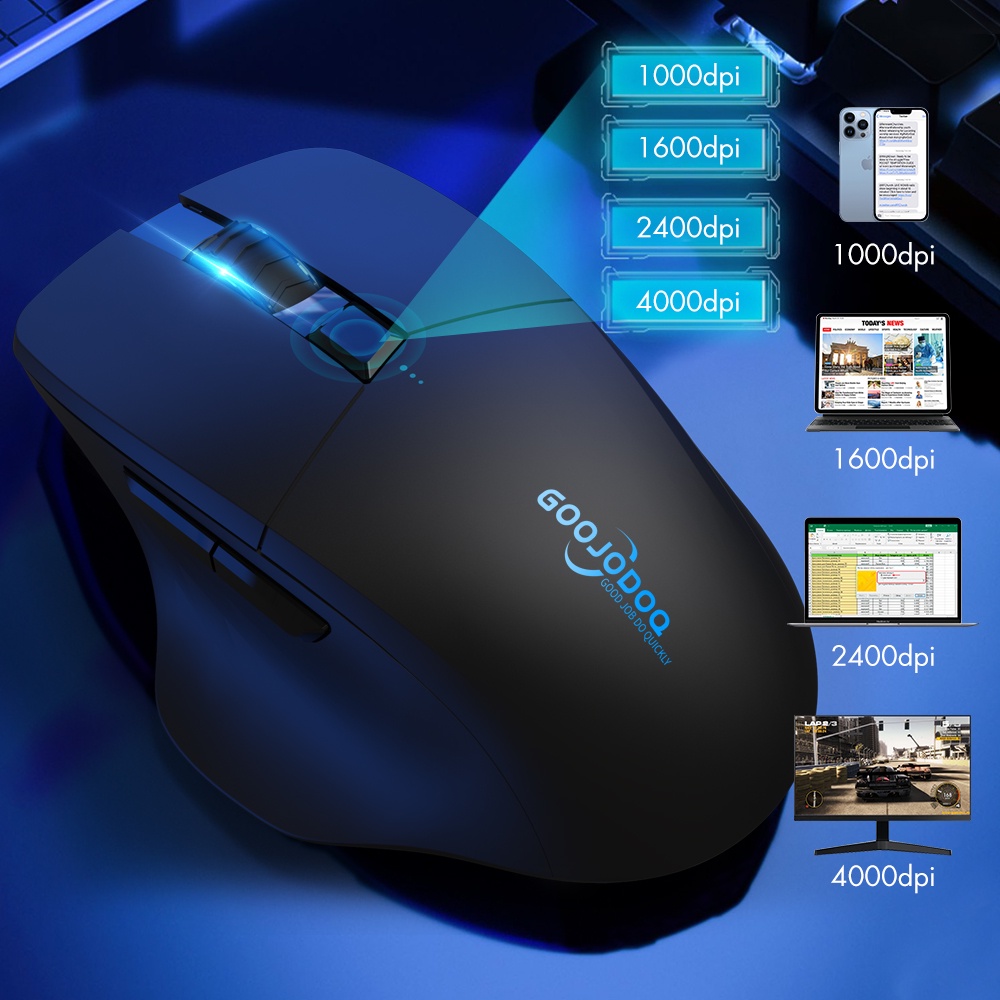 Goojodoq เมาส์เกมมิ่งไร้สาย บลูทูธ 2.4G 4000 DPI เซนเซอร์ออปติคอล 6 ปุ่ม สําหรับ MacBook แท็บเล็ต แล็ปท็อป PC
