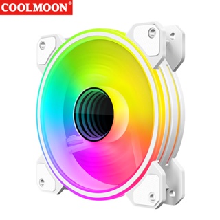 Yotome COOLMOON พัดลมระบายความร้อน เสียงเงียบ 4Pin PWM 5V 3Pin ARGB Aura Sync 12 ซม. สีขาว