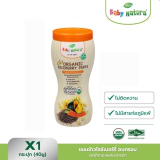 Baby Natura ข้าวไรซ์เบอร์รี่ อบกรอบ ออร์แกนิค รสฟักทองผสมแครอท สำหรับเด็ก 6 เดือนขึ้นไป ขนาด 40 กรัม