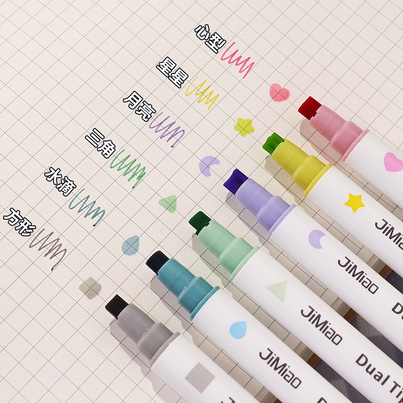 ปากกามาร์กเกอร์ ไฮไลท์ สองด้าน สีสันสดใส สําหรับวาดภาพ เครื่องเขียน DIY จํานวน 6 ชิ้น ต่อชุด