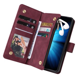 เคส Samsung Galaxy Z Fold4 Fold3 Fold 3 4 5G เคสโทรศัพท์หนัง TPU นิ่ม ฝาพับแม่เหล็ก พร้อมช่องใส่บัตร และสายคล้อง สําหรับ Leather Case Flip Cover Magnetic Zipper Wallet Multi Card Slots เคสฝาพับ เคสเปิดปิด