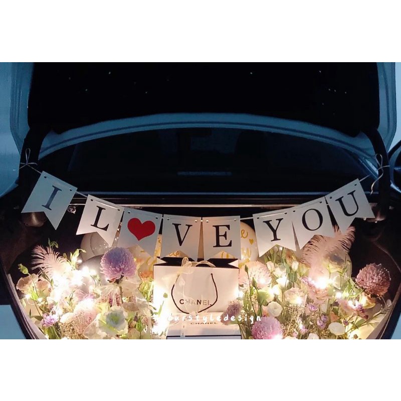 (พร้อมส่งจากไทย) ธง ป้าย happy wedding/ just married/ i love you/ marry me พร้อพถ่ายรูป พร้อพถ่ายพรี
