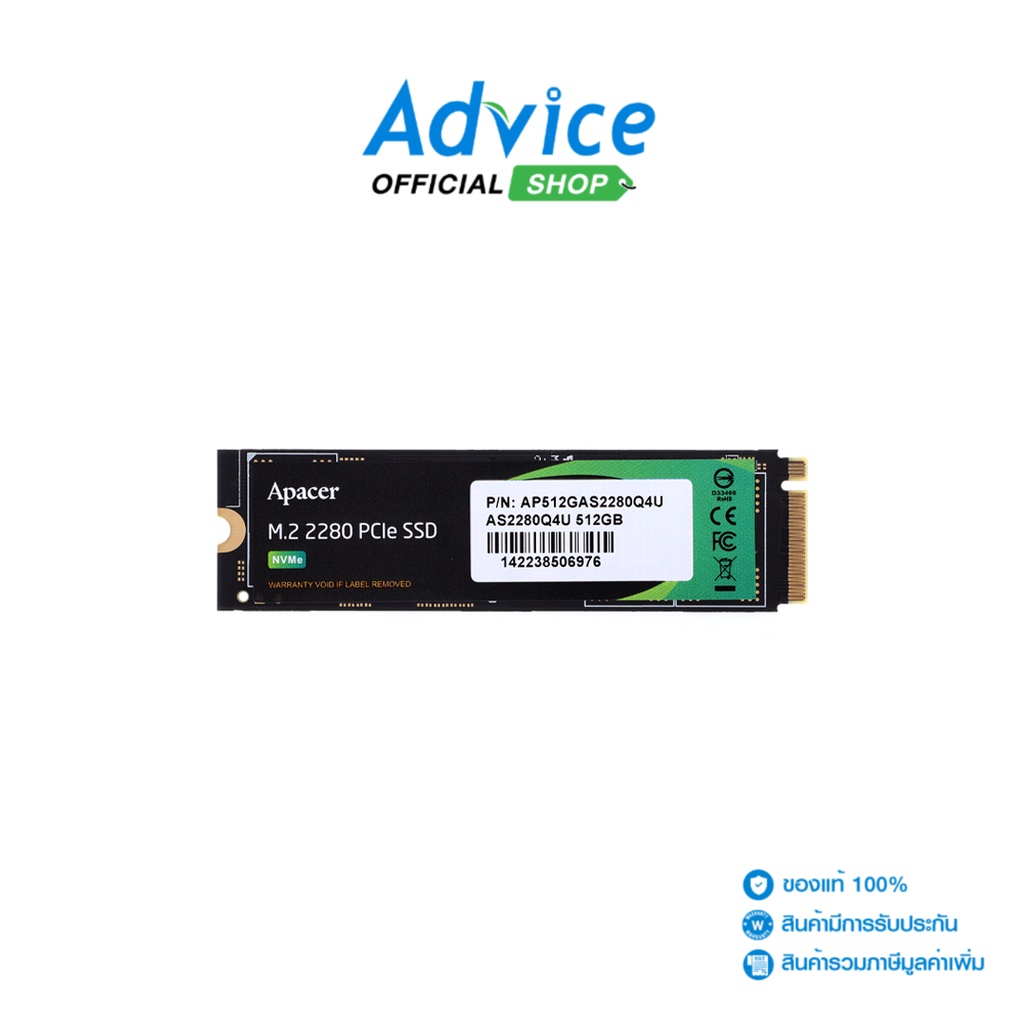 Apacer SSD เอสเอสดี M.2 PCIe 512.GB (5Y) Apacer AS2280Q4U (AP512GAS2280Q4U-1) - A0147382
