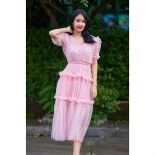 SP148P : Dot Mesh Dress เดรสยาวลายจุด