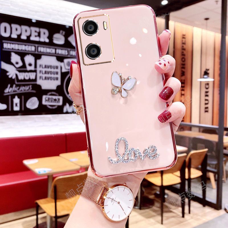 เคสโทรศัพท์สําหรับ OPPO A60 A18 A38 A58 A78 A79 A98 A96 A76 A57 A77S A77 5G หรูหราเงานุ่มผีเสื้อกันกระแทกกันชนนุ่มกรณีปกหลัง