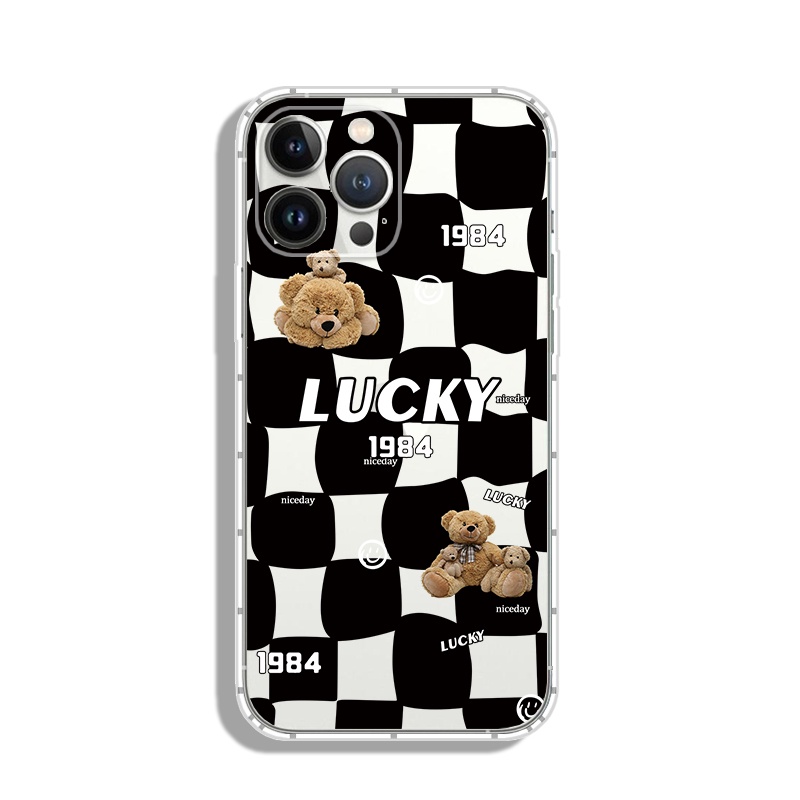 เคสโทรศัพท์มือถือแบบใส กันกระแทก ลายหมีน่ารัก สีดํา สําหรับ IPhone 13 14 15 Pro Max 12 Pro 11 Pro Ma