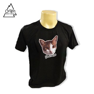 เสื้อยืดผ้าคอตตอน เสื้อเชิ้ตแขนสั้น เสื้อยืด What The Cat (สีดำ)