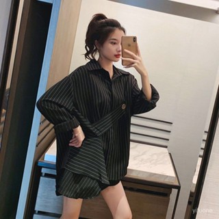 เกาหลี ริ้ว เสื้อเชิ้ต หลวม ออกแบบ ท็อปส์ซู Korean stripeเสื้อชีฟองผู้หญิงแขนยาว