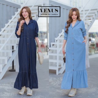 Jeans MaxiDress แม๊กซี่เดรสผ้ายีนเนื้อดี ดีเทลแต่งกระดุมเรียงหน้า ช่วงชายแต่งระบาย แม๊ทกับรองเท้าผ้าใบก็สวยเป๊ะคะ