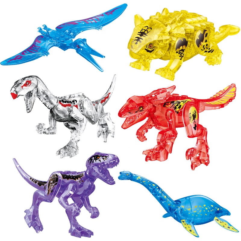 บล็อกตัวต่อไดโนเสาร์จูราสสิกโปร่งใส Rex Raptor ของเล่นเด็กคอลเลกชัน MOC