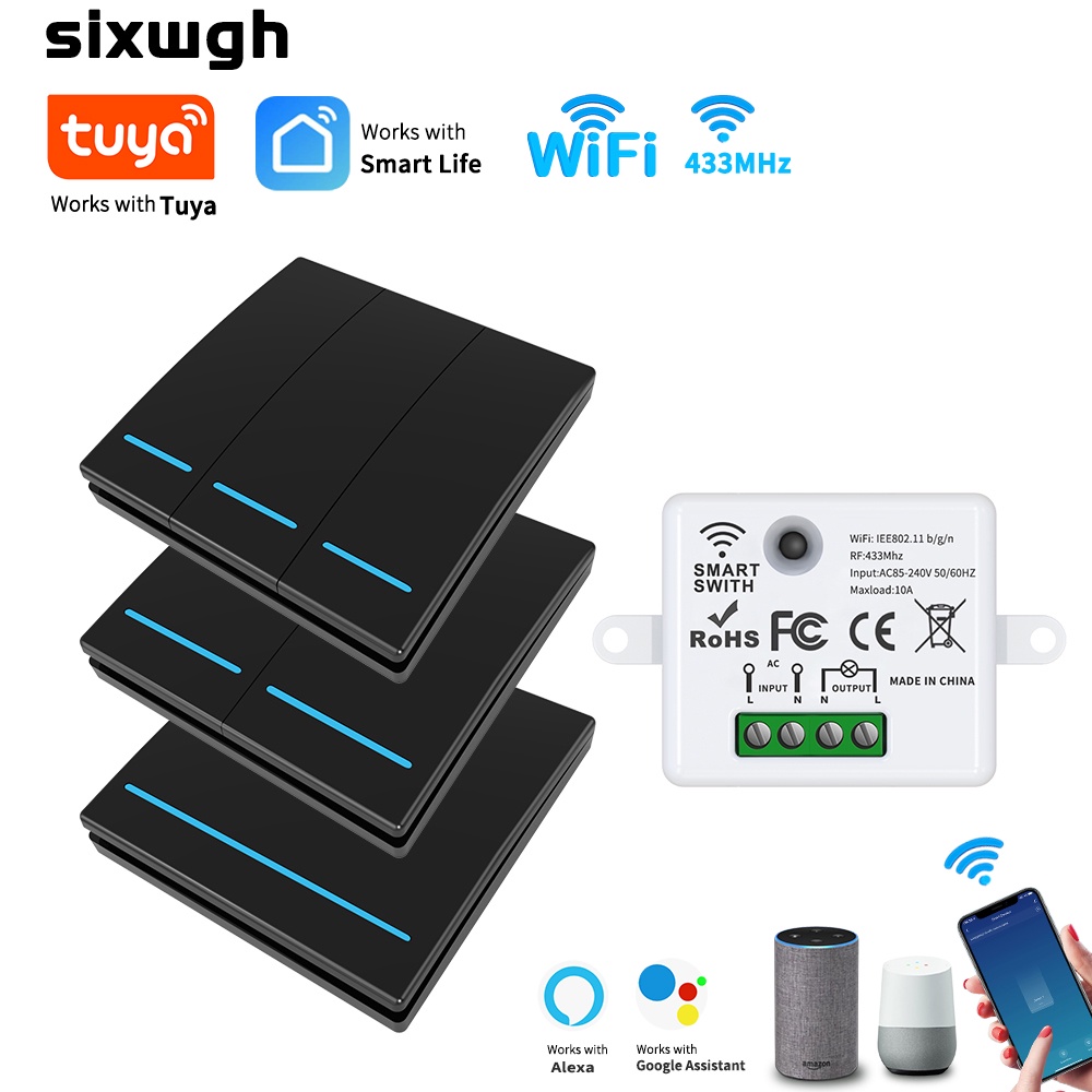 Tuya WiFi smart switch สวิตช์ไร้สาย WiFi สวิตช์ WiFi สวิตช์ไร้สายอัจฉริยะ สวิตช์รีโมทคอนโทรลไร้สายภายในบ้าน DIY, Smart Life การควบคุมแอป , รองรับการควบคุมด้วยเสียงที่บ้านของ Alexa/Google