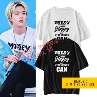 เสื้อยืด พิมพ์ลาย MONEY CANT ME HAPPY สไตล์เกาหลี เสื้อยืดผ้านิ่ม เสื้อยืดคอกลมผู้หญิง