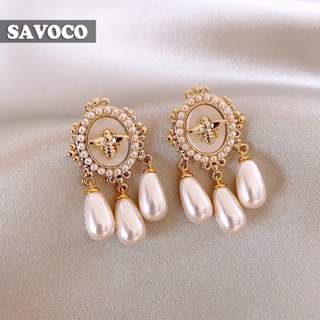 SAVOCO Jewelry 925 Silver Tassel Pearl Stud Earrings Personality Rhinestone Vintage Dream Catcher Dangle Earrings Accessories Women Fashion SE087