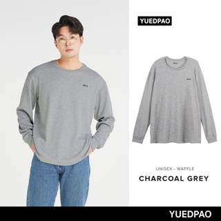 Yuedpao รับประกันไม่ย้วย 2 ปี  เสื้อยืดเปล่า เสื้อยืดสีพื้น เสื้อSWEATER รุ่น Waffle LongSleeve สี CHARCOAL GREY