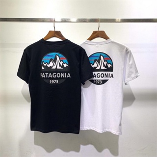 เสื้อยืดผู้ชาย เสื้อยืด ผ้าฝ้าย พิมพ์ลายภูเขา Patagonias สําหรับผู้ชาย และผู้หญิง