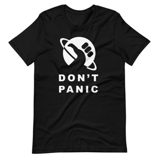 เสื้อยืดผ้าฝ้ายพิมพ์ลาย เสื้อยืด พิมพ์ลาย DonT Panic Hitchhikers Guide To The Galaxy สําหรับผู้ชาย