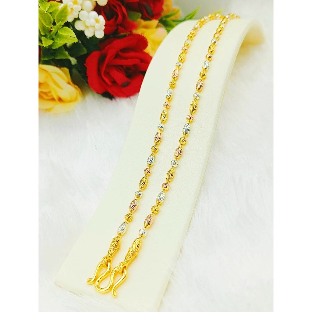 THAIJY15 M24 สร้อยคอ 3 กษัตริย์ ลายเม็ดข้าว ตะขอปั็ม 92.5% ใส่ติดตัวได้ตลอด ใส่เล่นน้ำทะเลได้