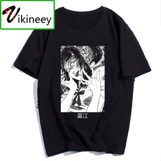 Bubunite เสื้อยืดครอปเสื้อยืดผ้าฝ้าย แขนสั้น พิมพ์ลายอนิเมะ Junji Ito สไตล์ฮาราจูกุ แนวสตรีท สีดํา สําหรับผู้ชาย 2022S