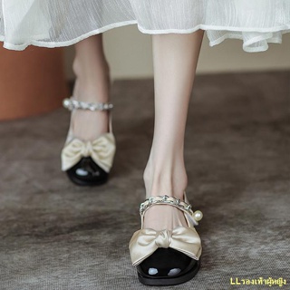 🔥Hot Sale/🔥Fragrant Mary Jane Shoes Women s New Bowknot Pearl Chain Flat Leather Shoes