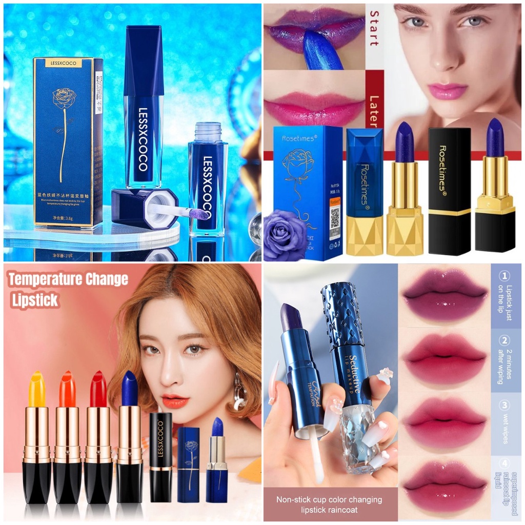 Lessxcoco  ลิปสีน้ำเงิน ลิปเปลี่ยนสีตามอุณภูมิ ติดทน24ชม. ลิปสติกสีน้ำเงินเปลี่ยนสีตามอุณภูมิ ลิปไม่ติดแมส กันน้ำกันไหม้ ช่วยบำรุงริ้วรอยปากให้ชุ่มชื่นและสดใส