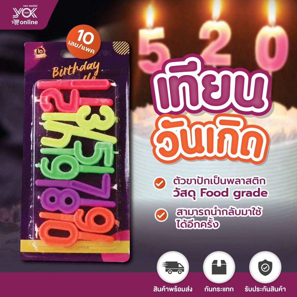 เทียนวันเกิดตัวเลข เลข 1  กลาง คละสีพาสเทล   (ยกแพ็ค 12 ชิ้น) หยกออนไลน์