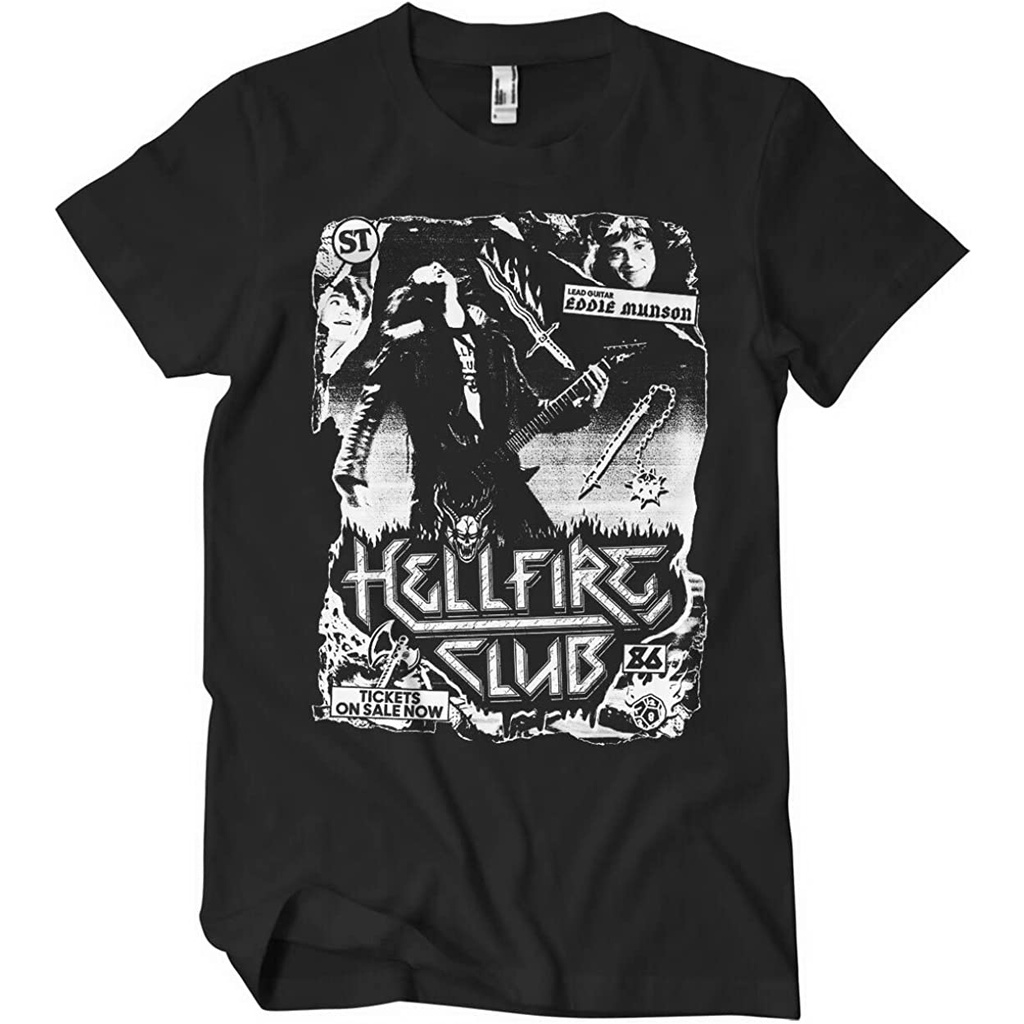 Stranger things ได้รับใบอนุญาตอย่างเป็นทางการ Hellfire Club ROCK poster Mens T-Shirt