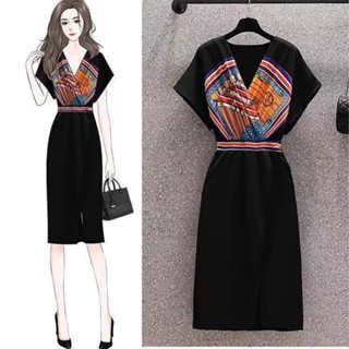 Women Large Size Short Sleeve A-line Dress C10090