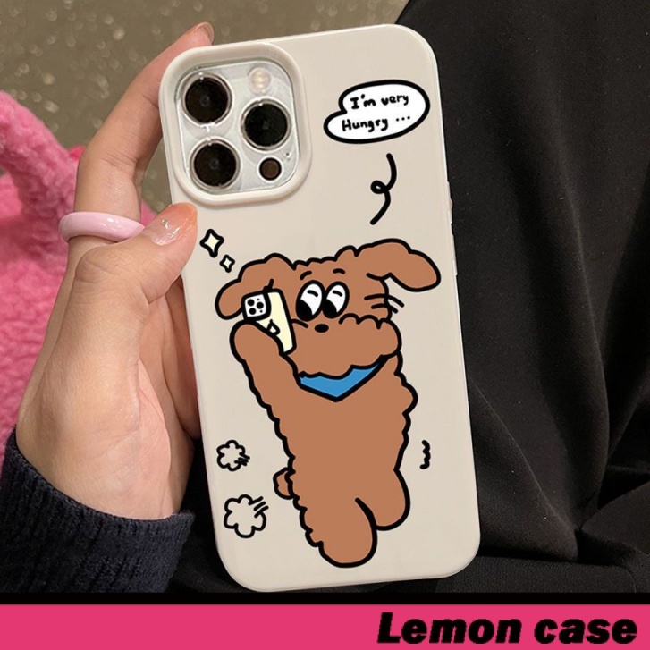 【 Lemon 】เคสโทรศัพท์มือถือ แบบนิ่ม ลายการ์ตูนลูกสุนัข สีกากี มันวาว สไตล์เกาหลี และญี่ปุ่น สําหรับ i