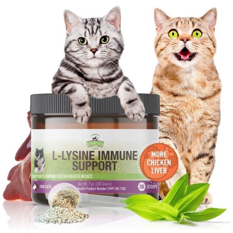 Strawfield Pets L-Lysine 900mg ไลซีนแมว ชนิดผง เสริมภูมิเร่งด่วน แมวทุกช่วงวัย ผลิตอเมริกา