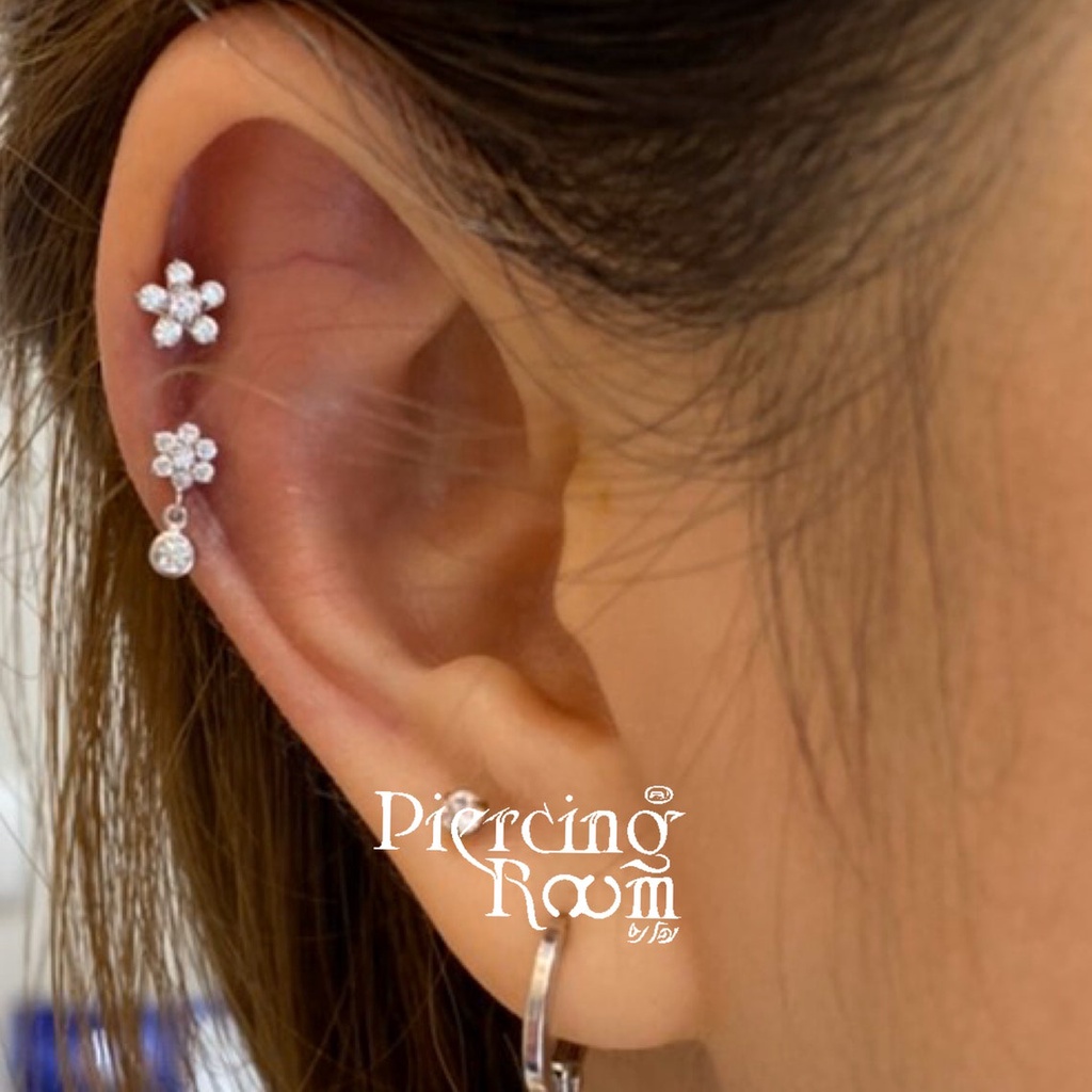 Piercingroom by Jay จิว/ต่างหูสำหรับผิวแพ้ง่าย Flower CZ ตุ้งติ้ง เงินแท้ (ราคาต่อชิ้น) - รูปที่ 2