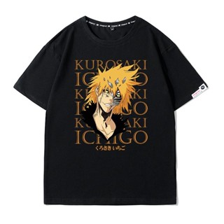 สะดวกสบาย ❈✱เสื้อผ้าการ์ตูน Grim Reaper Kurosaki Ichigo เสื้อยืดแขนสั้นชาย